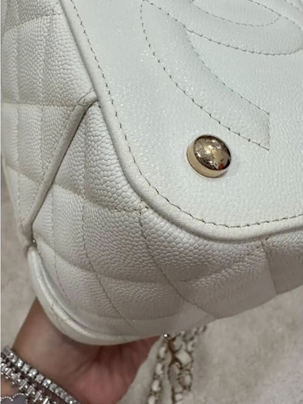 CHANEL White Quilted Vanity Bag with Gold Hardware